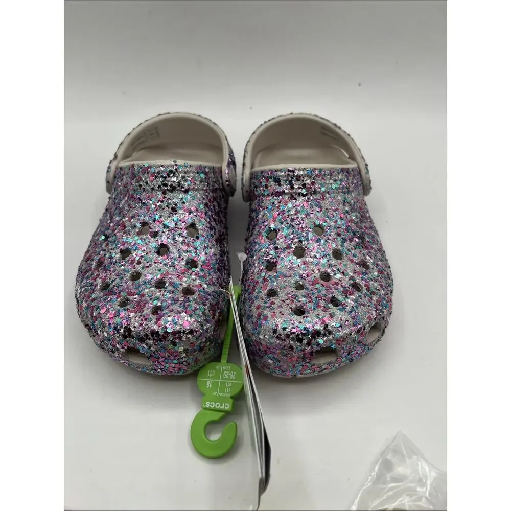 CROCS KIDS Classic Dazzle Glitter Clog 213915 Purple PINK With 5 Jibbitz NWT C11
